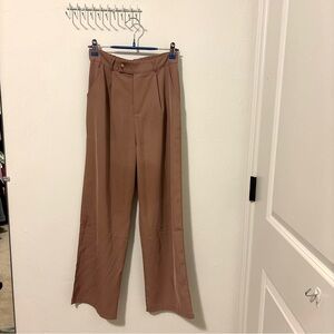 Tan Wide-Leg Pleated Trousers